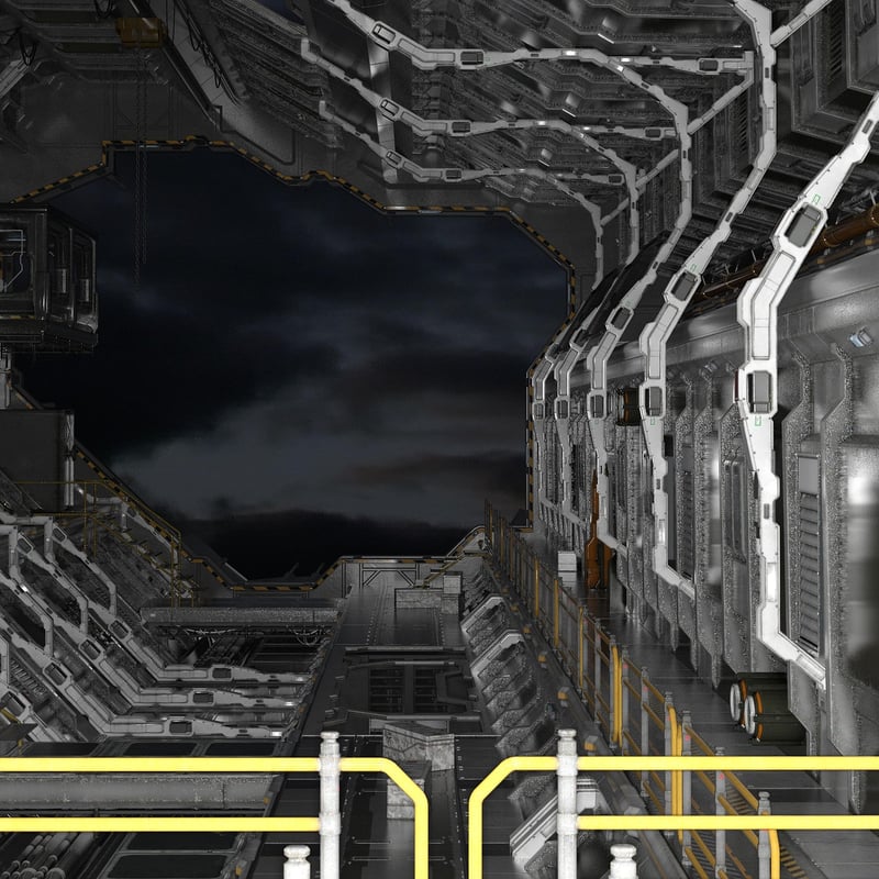 Spaceship in a futuristic setting
